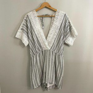 Black & White Striped Crochet Romper